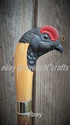 Hand Carved Acock Handle Wooden Walking Stick Animal bird Walking Cane Best Gift