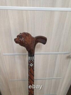 Hand Carved Bear Head Handle Wooden Walking Stick Cane Bear Animal Best Gift