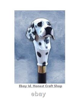 Hand Carved Dalmatian Dog Wooden Walking Cane For Men Women Walking Stick Cane A