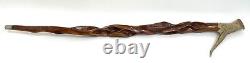 Hand Carved Diamond Willow Wood Antler Handle Walking Stick Cane 33 Inches