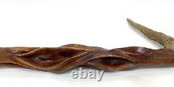 Hand Carved Diamond Willow Wood Antler Handle Walking Stick Cane 33 Inches