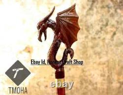 Hand Carved Dragon Head Handle Wooden Walking Cane Handmade Walking Stick GiftR