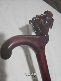 Hand Carved Dragon Head Wooden Walking Stick Walking Cane. Extra Tall, Sturdy