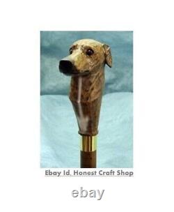 Hand Carved Greyhound Dog Wooden Walking Cane For Men Women Walking Stick Cane