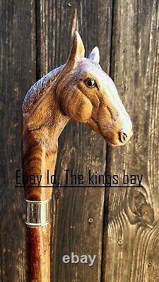 Hand Carved Horse Head Handle Walking Stick Wooden Cane Animal Walking Cane DS01