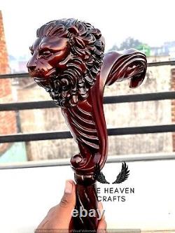 Hand Carved Lion Head Handle Wooden Walking Stick Handmade Walking Cane Gift