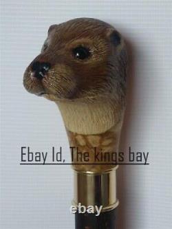 Hand Carved Otter Animal Head Walking Stick Wooden Cane Animal Walking Cane DS01