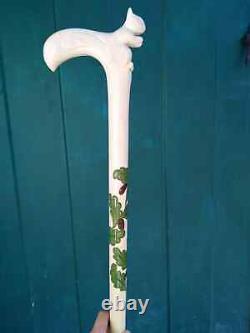 Hand Carved Squirrel Walking Stick Wooden Walking Cane For Men Women X Mass A