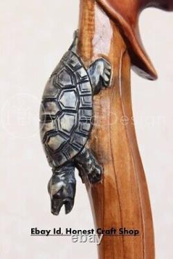 Hand Carved Turtle Head Handle Wooden Walking Cane Animal For Men Walking Stick