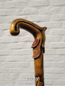 Hand Carved Walking Cane For Men Wooden Walking Stick Unique Design Style Gift
