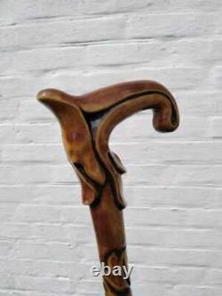 Hand Carved Walking Cane For Men Wooden Walking Stick Unique Design Style Gift