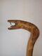 Hand Carved Walking Stick Cane Snake Withfangs Jewel Eyes Ribbed Designer Wooden