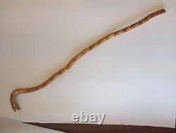 Hand Carved Walking Stick Cane Snake WithFangs Jewel Eyes Ribbed Designer Wooden