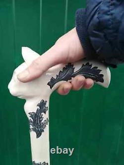 Hand Carved White Cat Walking Stick Wooden Walking Cane For Men Women Xmas GIFT