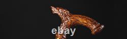 Hand Carved Wolf Handle Walking Stick Walking Cane Wooden For Men Best GIFT SX4