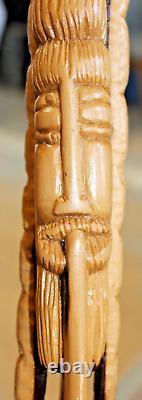 Hand-Carved Wood Jamaican Rasta Walking Stick/ Cane, One-Of-A-Kind, Handmade