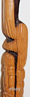 Hand-Carved Wood Jamaican Rasta Walking Stick/ Cane, One-Of-A-Kind, Handmade