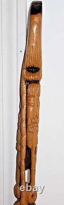 Hand-Carved Wood Jamaican Rasta Walking Stick/ Cane, One-Of-A-Kind, Handmade