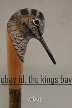 Hand Carved Woodcock Head Handle Wooden Walking Stick Bird Cane Unique Best Gift