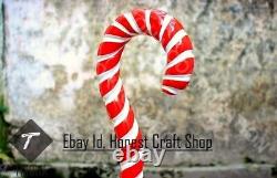 Hand Carved Wooden Christmas Candy Walking Stick Handmade Walking Cane Painted