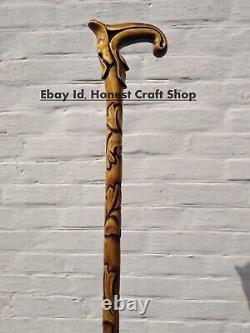 Hand Carved Wooden Design Walking Stick Walking Cane For Men Women Unique Gift B