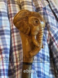 Hand Carved Wooden Elephant Handle Walking Stick Woman Walking Cane Xmas Gift