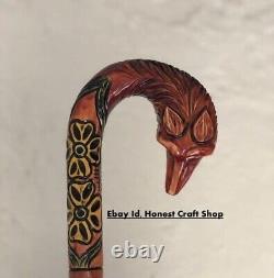 Hand Carved Wooden Fox Handle Walking Stick Walking Cane For Men Women Best GF1