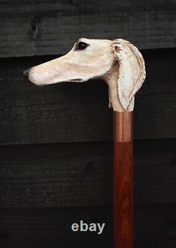 Hand Carved Wooden Handled'Saluki' Deco Styled Walking Stick