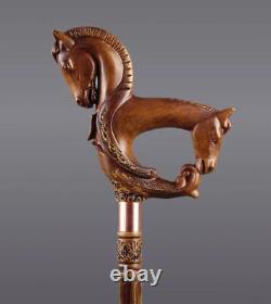 Hand Carved Wooden Horse Head Cane Handmade Handle Wood Walking Cane Stick Best