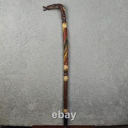 Hand Carved Wooden Walking Stick 39 Inch Cane Sheleighly Fish Animal Handle