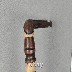 Hand Carved Wooden Walking Stick 39 Inch Cane Sheleighly Fish Animal Handle