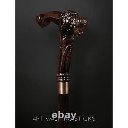 Hand Carved Wooden Walking Stick Buffalo Handle Walking Cane Christmas Gift Jh2