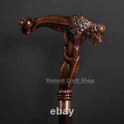 Hand Carved Wooden Walking Stick Buffalo Handle Walking Cane Christmas Gift Jh2