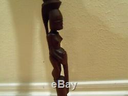 Hand Carved Wooden Walking Stick/Cane 2 African Figural Erotic Snake Art 38