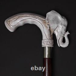 Hand Carved Wooden Walking Stick Elephant Handle Walking Cane Christmas Gift Bv1