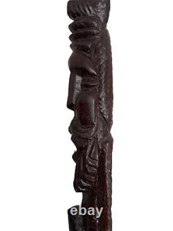 Hand Carved Wooden Walking Stick Totem Tribal Hand Carved Vintage Walking Cane