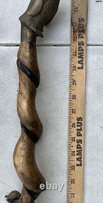 Hand Carved Wooden Walking Stick With Brass Penguin And Turtles 1993 Steve J