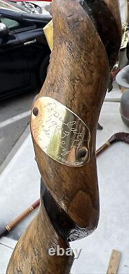 Hand Carved Wooden Walking Stick With Brass Penguin And Turtles 1993 Steve J