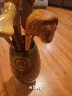 Hand Carved Wooden Walking Sticks Walking Cane Unique Designs 7 Cane Lot