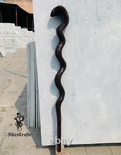 Hand Carved snake Wooden Walking Stick Cobra Walking Cane Best Unique For Udult