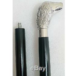 Hand Crafted Walking Stick Silver Dog Handle Handmade Wooden Cane 36