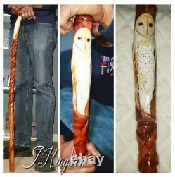 Hand carved Majestic Owl wooden walking stick cane by J. Kingston Kollection 38