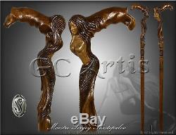 Hand carved Walking Stick Cane Mermaid D Siren Wooden art handcrafted MZ07
