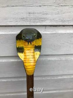 Hand carved Wooden walking stick of a king Cobra Hand Painted Walking Cane