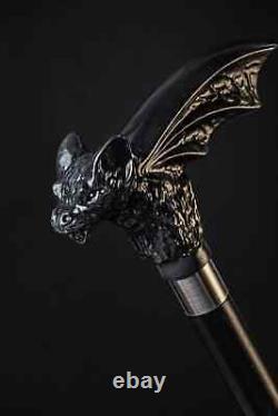 Hand carved black bat handle wooden walking stick black bat Walking cane gift