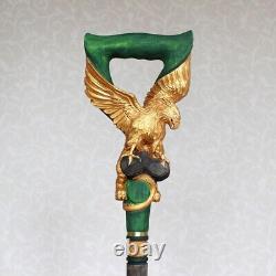 Hand carved cane Wooden walking stick Walking cane Hiking Golden Gryphon cane