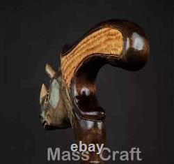 Hand carved rhino handle wooden walking stick animal walking cane Christmas gift