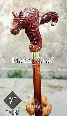 Hand carved rhinoceros handle wooden walking stick animal walking cane best gift