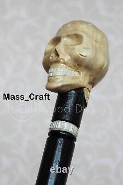 Hand carved skull handle wooden walking stick handmade skull walking cane best