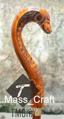 Hand carved snake handle wooden walking stick cobra snake walking cane best gift